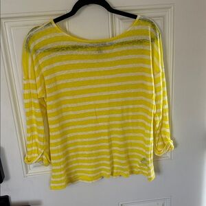 Lauren Ralph Lauren Yellow and White Striped Long Sleeve Tee